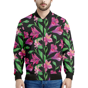 Purple Alstroemeria Pattern Print Men's Bomber Jacket