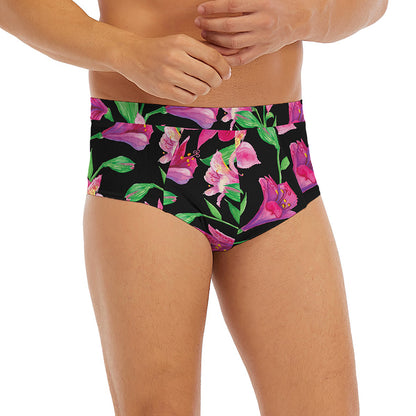 Purple Alstroemeria Pattern Print Men's Briefs