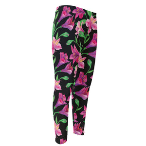 Purple Alstroemeria Pattern Print Men's Compression Pants