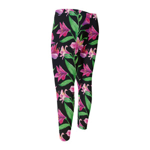 Purple Alstroemeria Pattern Print Men's Compression Pants