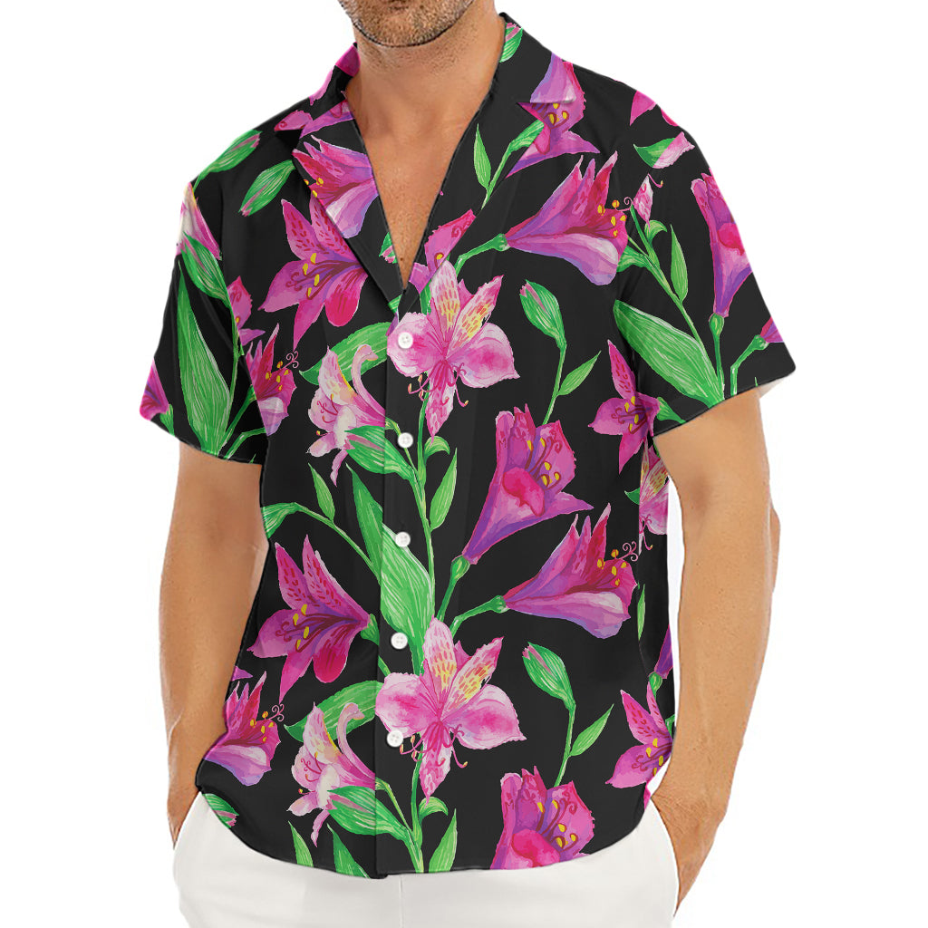 Purple Alstroemeria Pattern Print Men's Deep V-Neck Shirt