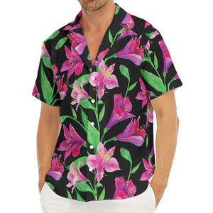 Purple Alstroemeria Pattern Print Men's Deep V-Neck Shirt