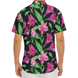 Purple Alstroemeria Pattern Print Men's Deep V-Neck Shirt