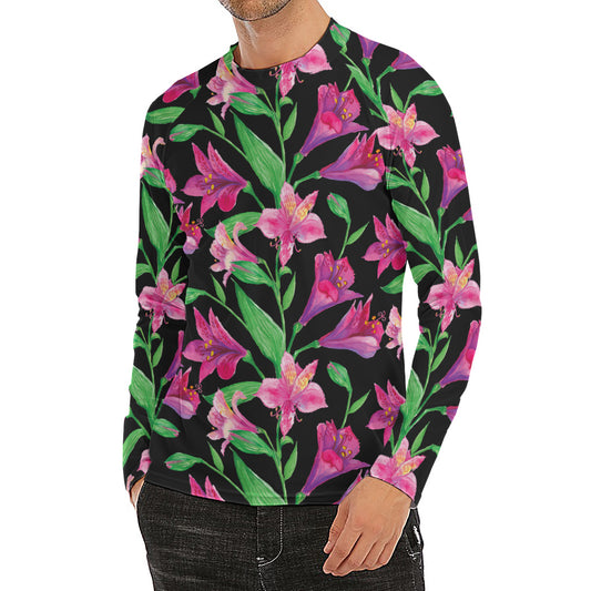 Purple Alstroemeria Pattern Print Men's Long Sleeve Rash Guard