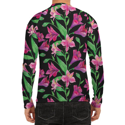 Purple Alstroemeria Pattern Print Men's Long Sleeve Rash Guard
