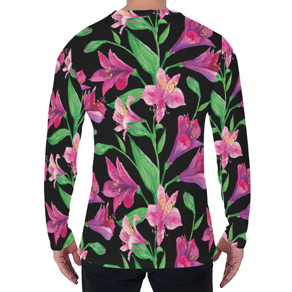 Purple Alstroemeria Pattern Print Men's Long Sleeve T-Shirt