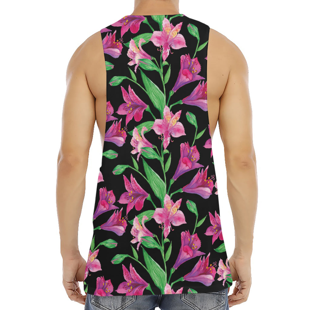 Purple Alstroemeria Pattern Print Men's Muscle Tank Top