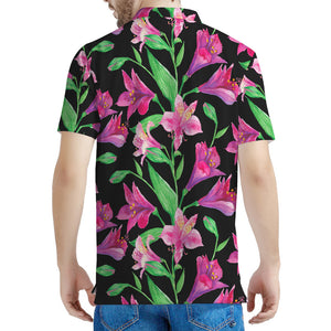 Purple Alstroemeria Pattern Print Men's Polo Shirt