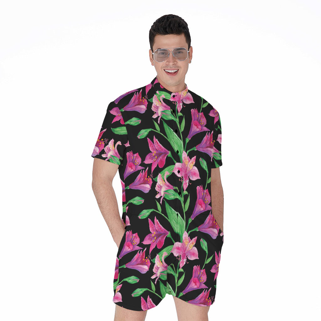 Purple Alstroemeria Pattern Print Men's Rompers