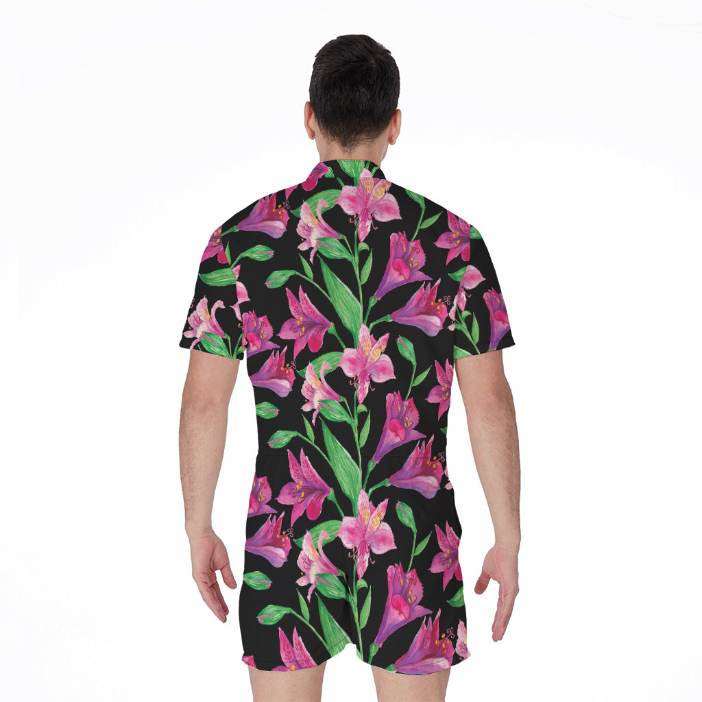 Purple Alstroemeria Pattern Print Men's Rompers