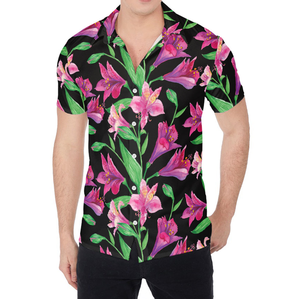 Purple Alstroemeria Pattern Print Men's Shirt