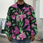 Purple Alstroemeria Pattern Print Men's Shirt Jacket