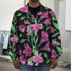 Purple Alstroemeria Pattern Print Men's Shirt Jacket