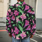 Purple Alstroemeria Pattern Print Men's Shirt Jacket