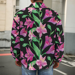 Purple Alstroemeria Pattern Print Men's Shirt Jacket