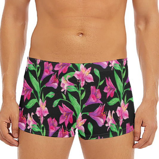 Purple Alstroemeria Pattern Print Men's Short Boxer Briefs