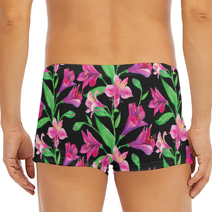 Purple Alstroemeria Pattern Print Men's Short Boxer Briefs