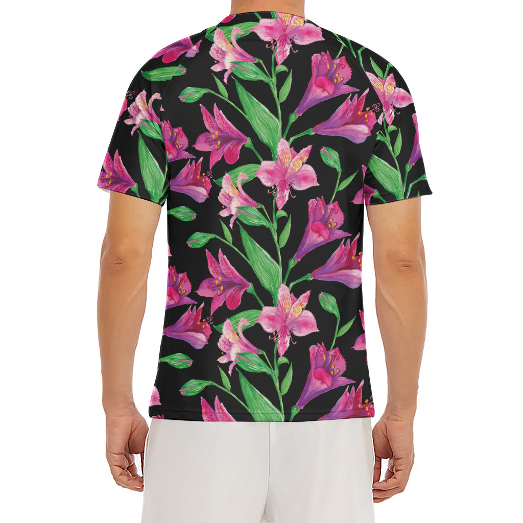Purple Alstroemeria Pattern Print Men's Short Sleeve Rash Guard