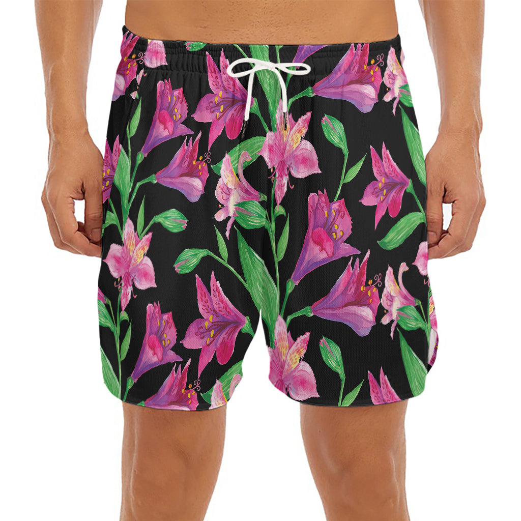 Purple Alstroemeria Pattern Print Men's Split Running Shorts