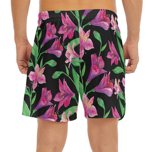 Purple Alstroemeria Pattern Print Men's Split Running Shorts