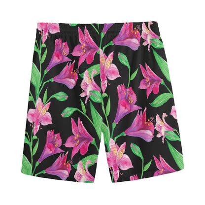 Purple Alstroemeria Pattern Print Men's Sports Shorts