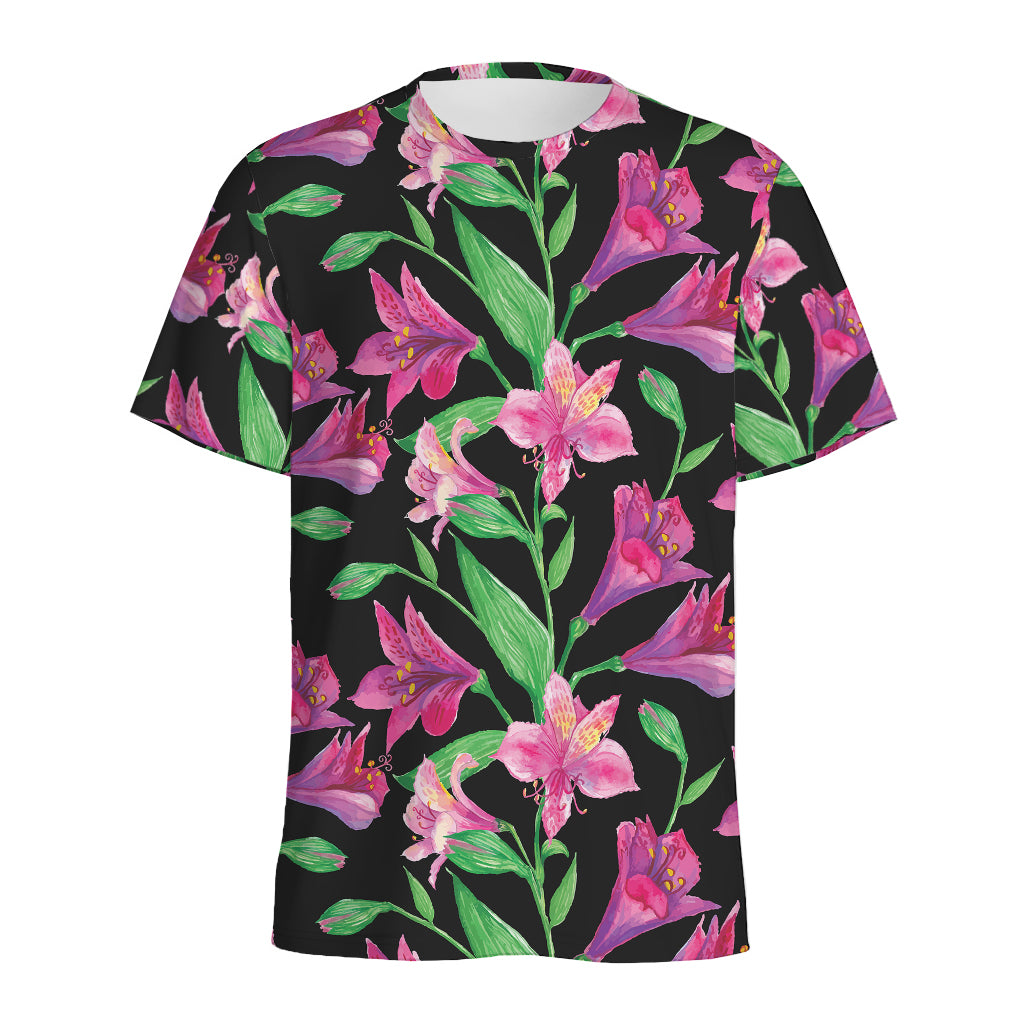 Purple Alstroemeria Pattern Print Men's Sports T-Shirt