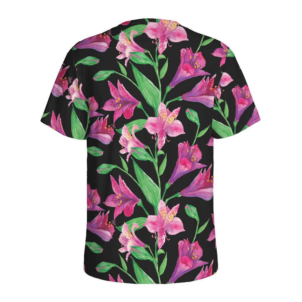 Purple Alstroemeria Pattern Print Men's Sports T-Shirt