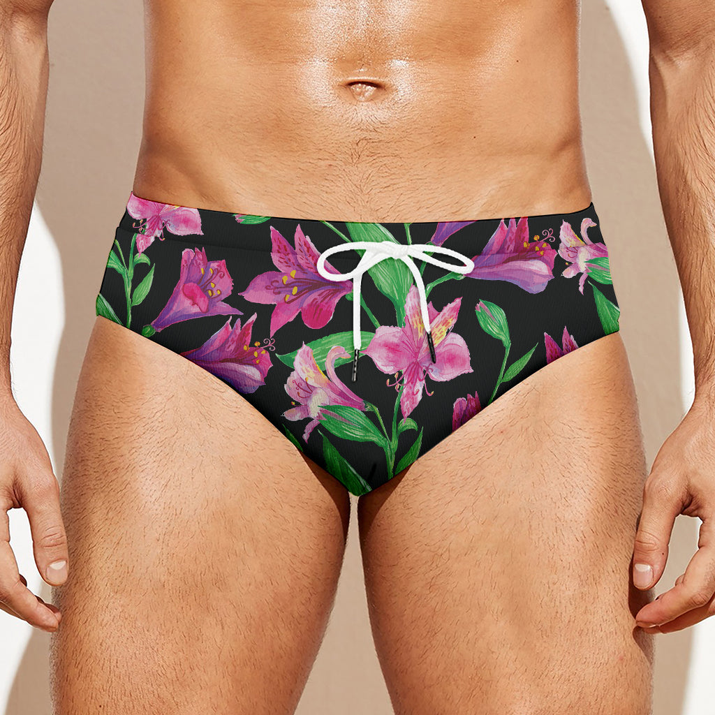 Purple Alstroemeria Pattern Print Men's Swim Briefs