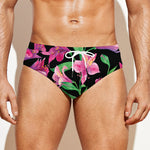 Purple Alstroemeria Pattern Print Men's Swim Briefs