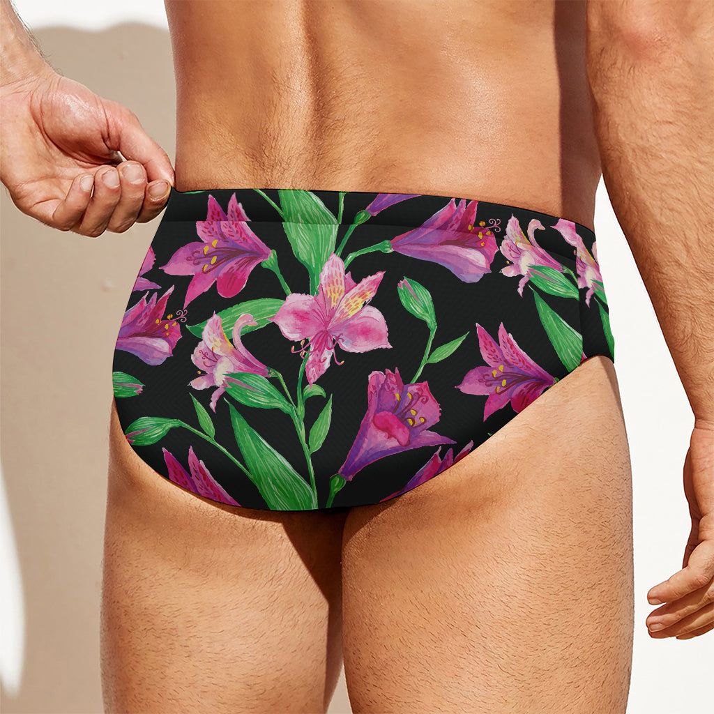 Purple Alstroemeria Pattern Print Men's Swim Briefs