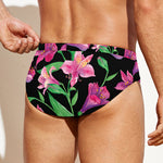 Purple Alstroemeria Pattern Print Men's Swim Briefs