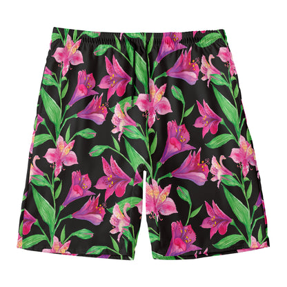 Purple Alstroemeria Pattern Print Men's Swim Trunks