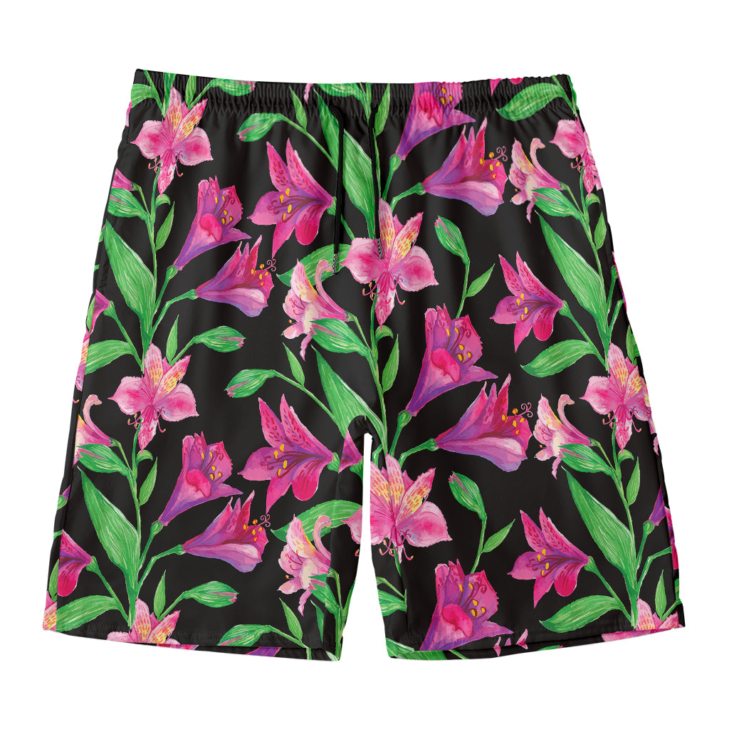 Purple Alstroemeria Pattern Print Men's Swim Trunks