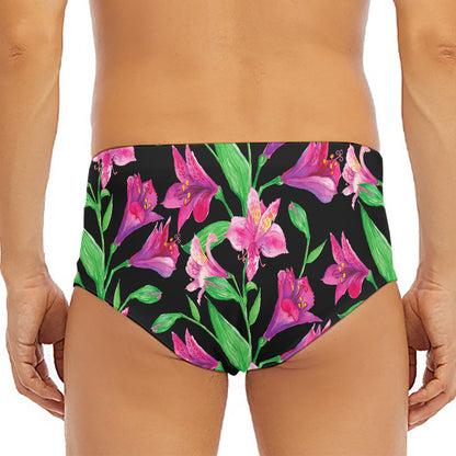 Purple Alstroemeria Pattern Print Men's Triangle Swim Briefs