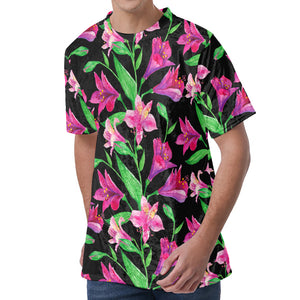 Purple Alstroemeria Pattern Print Men's Velvet T-Shirt