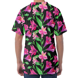 Purple Alstroemeria Pattern Print Men's Velvet T-Shirt