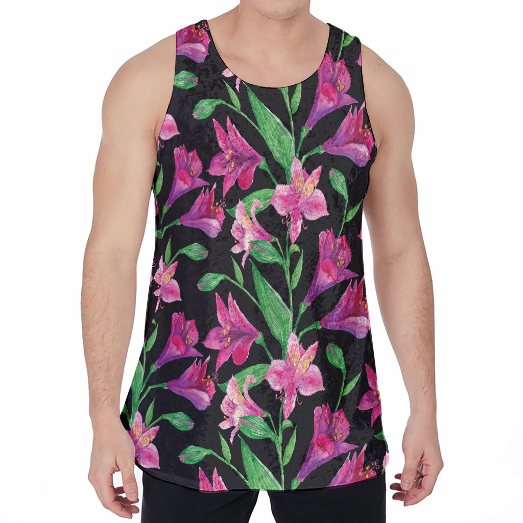 Purple Alstroemeria Pattern Print Men's Velvet Tank Top