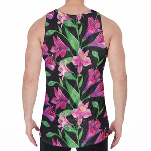 Purple Alstroemeria Pattern Print Men's Velvet Tank Top