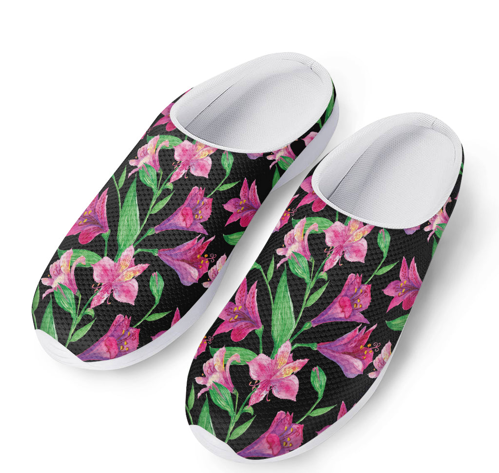 Purple Alstroemeria Pattern Print Mesh Casual Shoes