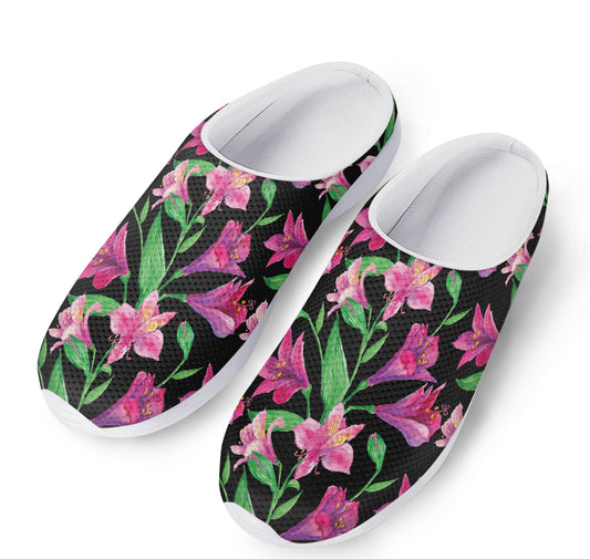 Purple Alstroemeria Pattern Print Mesh Casual Shoes
