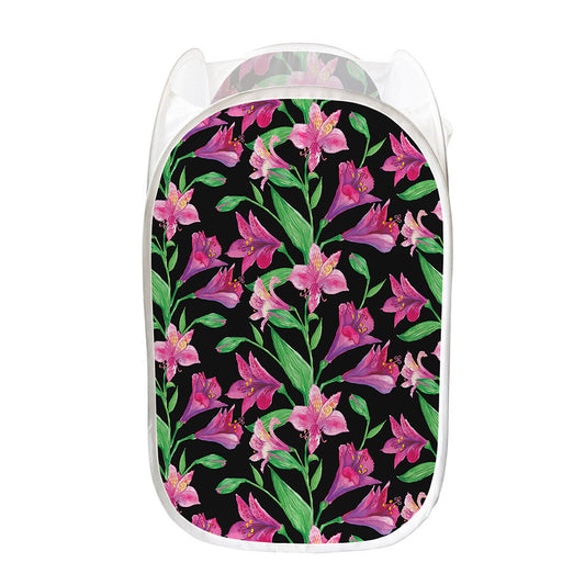 Purple Alstroemeria Pattern Print Mesh Laundry Hamper