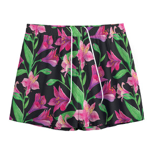 Purple Alstroemeria Pattern Print Mesh Shorts