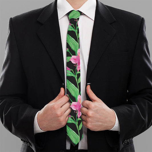 Purple Alstroemeria Pattern Print Necktie