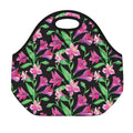 Purple Alstroemeria Pattern Print Neoprene Lunch Bag
