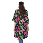 Purple Alstroemeria Pattern Print Open Front Beach Cover Up