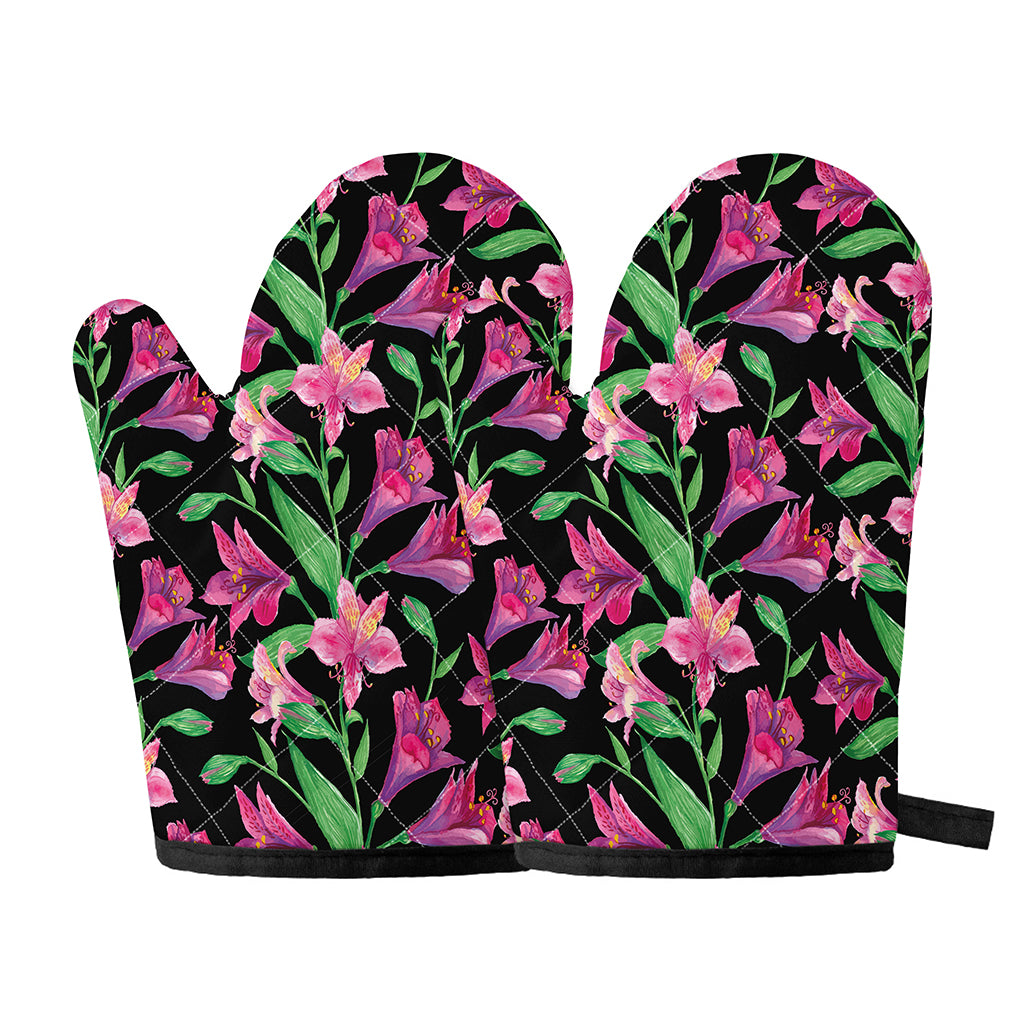 Purple Alstroemeria Pattern Print Oven Mitts