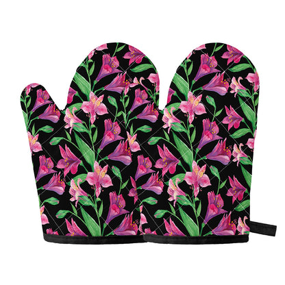 Purple Alstroemeria Pattern Print Oven Mitts