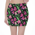 Purple Alstroemeria Pattern Print Pencil Mini Skirt