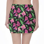 Purple Alstroemeria Pattern Print Pencil Mini Skirt