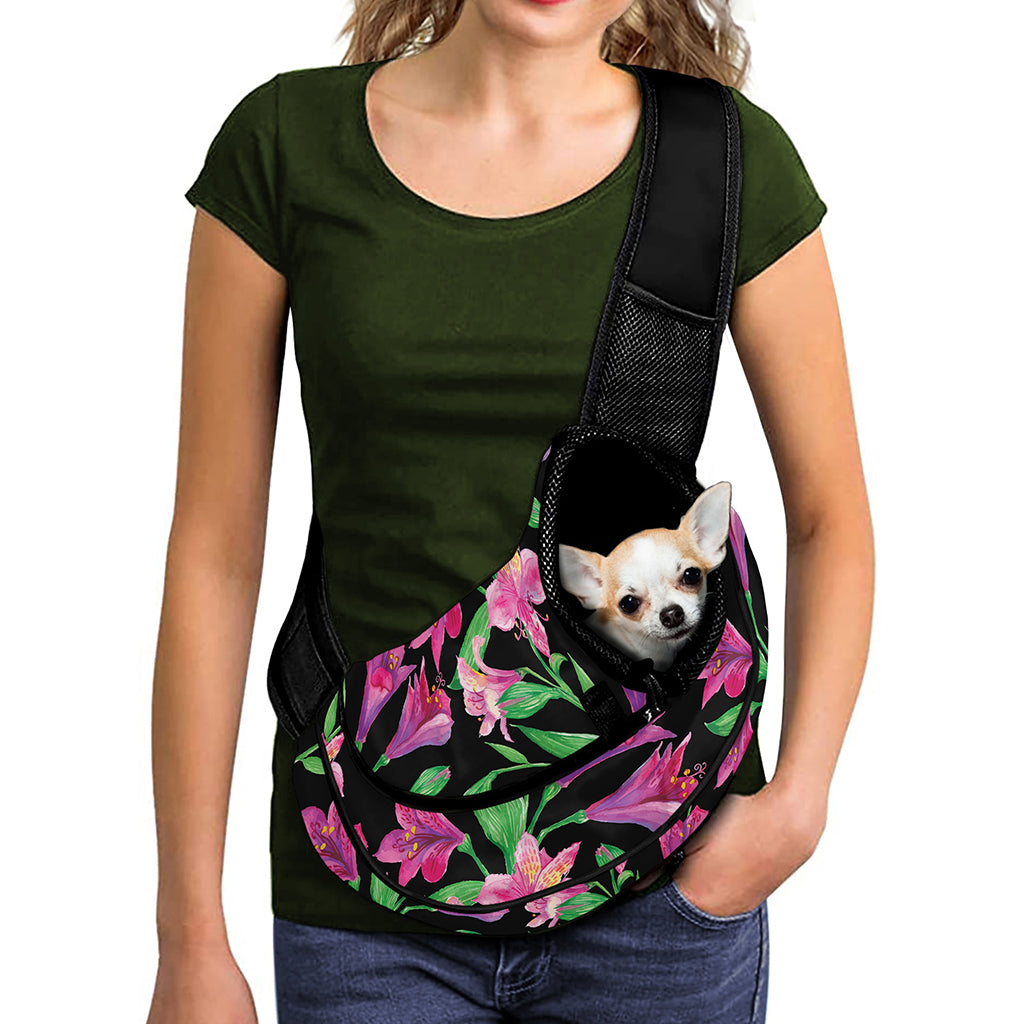 Purple Alstroemeria Pattern Print Pet Sling Carrier